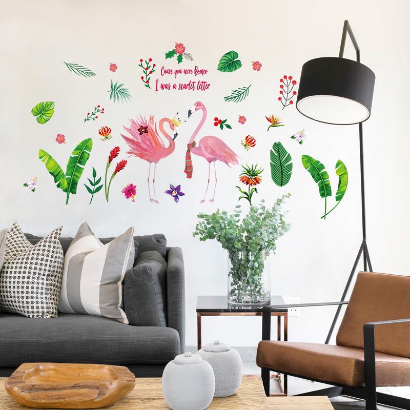 Nordic home ins wind girl heart dress stickers green leaf flamingo wall stickers romantic love
