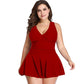 Plus Size Swimsuit Europe and America Cover Belly Solid Color Lace Print Split Skirt Swimsuit