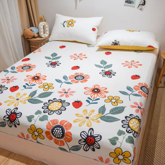 Three-piece Set Cotton Thick Printed Bedspread Mattress Protector Bedding