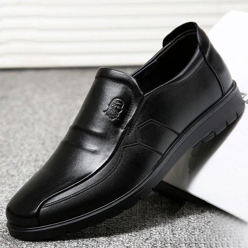Men's Leather Shoes Middle-aged Men's Shoes Spring and Autumn Leather Business Casual Breathable Soft Sole Middle-aged Dad Shoes