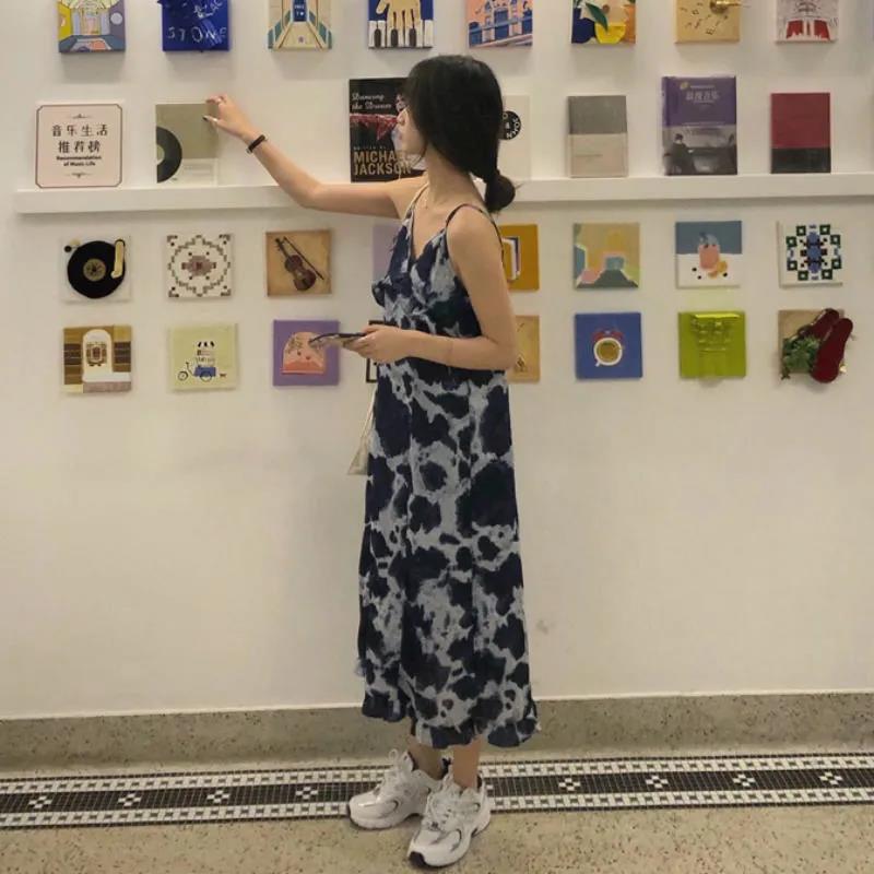 French Niche Dress Female Summer Korean V-neck Temperament Suspender Skirt Small Long Dress