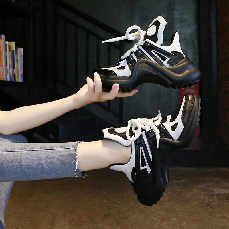 Reflective Platform Sneakers Women Black Light Breathable Running Shoes Women Jogging Sneakers Chunky Trainers