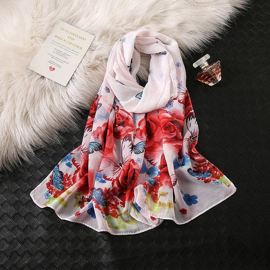 Women Chiffon Silk Scarf Sunscreen 155*45cm Oversized Printed  Holiday Seaside Beach Shawl