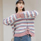 Autumn Winter Women Stripe Knitting Sweaters Korean O-Neck Loose Casual Jumpers Long Sleeve Pullover Tops Girls Sweet Warm Sweater Soft Knitwear Coat