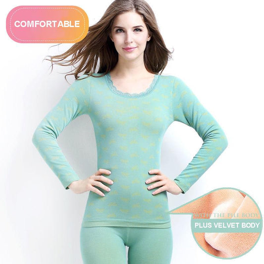 Thermal Underwear Plus Velvet Thickening Women's Body Shaping Round Neck Autumn Clothes Long Trousers Cotton Sweater Suit
