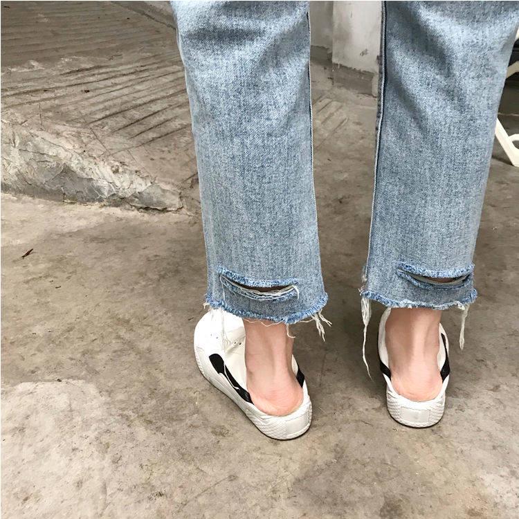 WTEMPO Retro High-waisted Jeans Schoolgirl  Thin Loose Straight Comfortable and Elastic Nine Pants