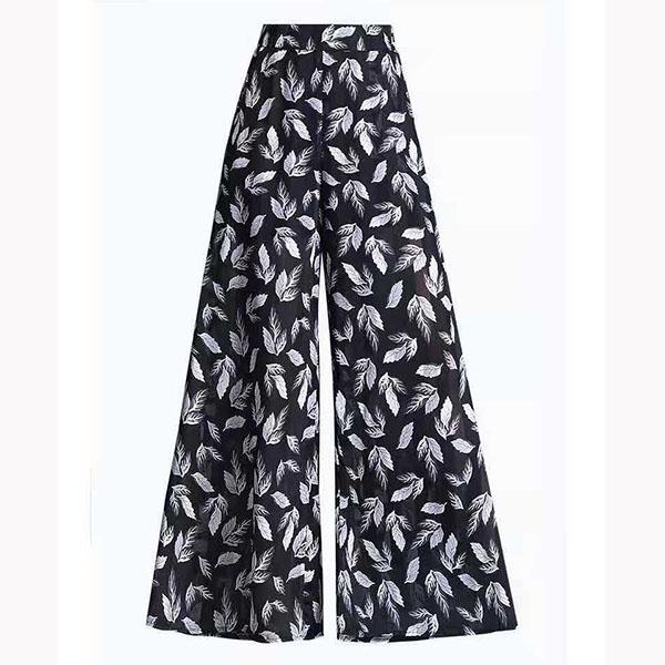 Flower Print Wide-leg Pants Women's Summer Large Size High Waist Loose Drape Thin Trousers Elastic Waist Skirt Pants