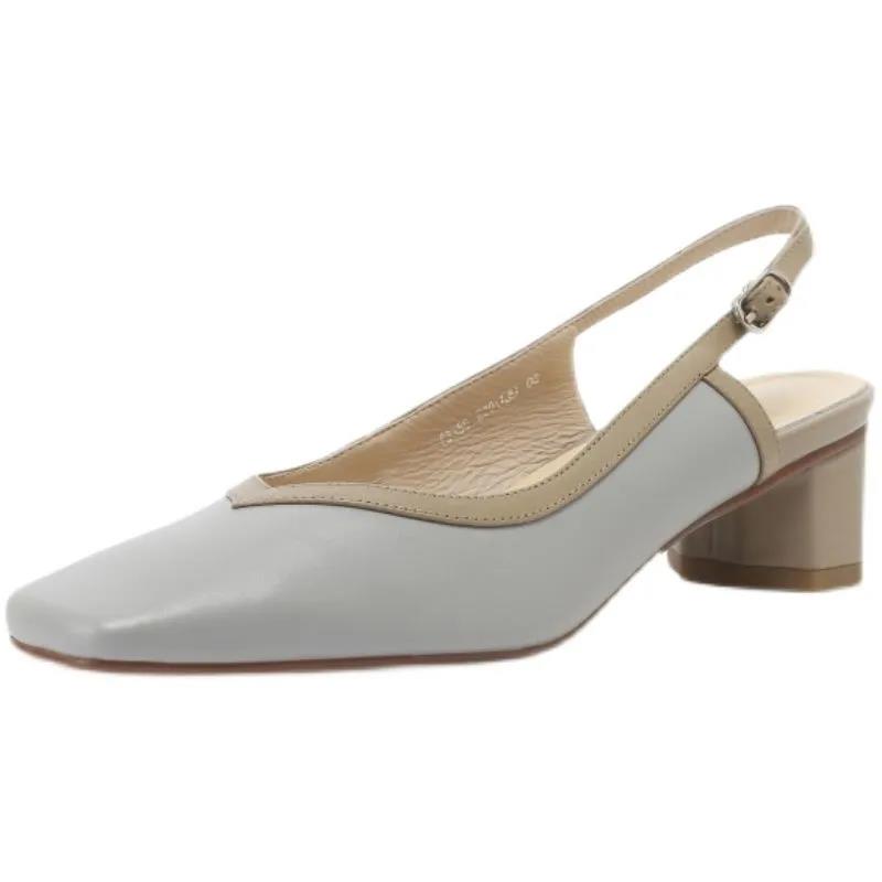 Square Toe Sandals Women's Thick Heel Retro Simple Mid-heel Leather Shoes Women's Square Toe Mid-heel Leather Shoes