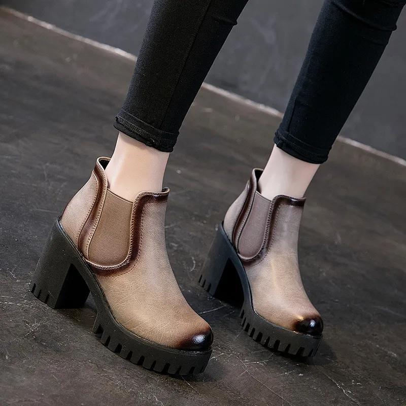 Thick-heeled Short Boots Women's Autumn and Winter Smoke Pipe Martin Boots High Heels All-match Height-increasing Shoes Single Boots High Heels