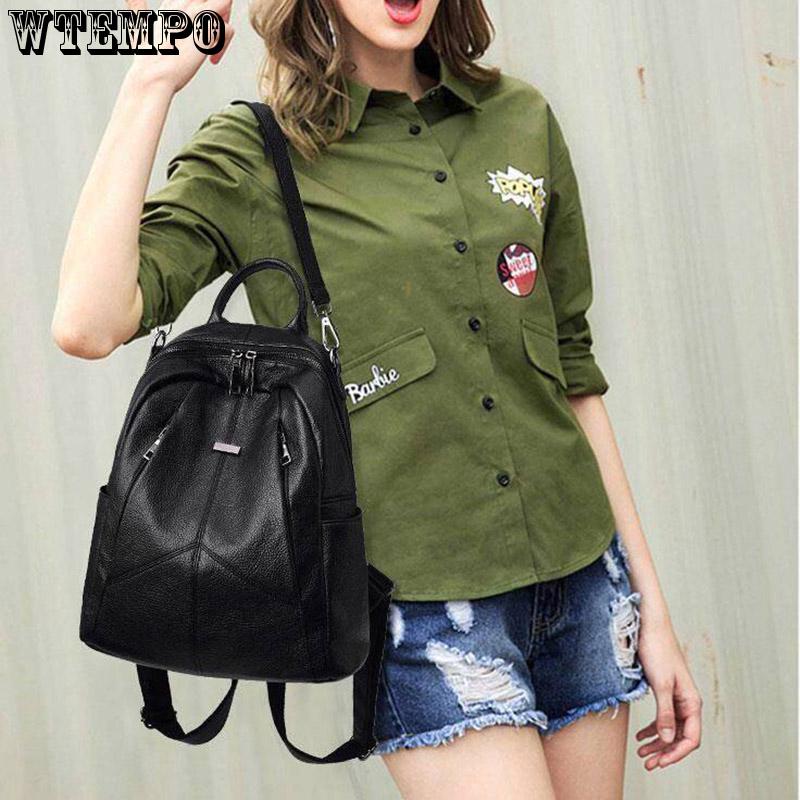 Backpack Female Trend Korean Wild Fashion Travel Bag Pu Soft Leather Lady Bag School Bag Backpack Female