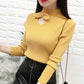 Women turtleneck sweater warm bow hollow Slim bottoming Knitted sweater pullover coat short Winter