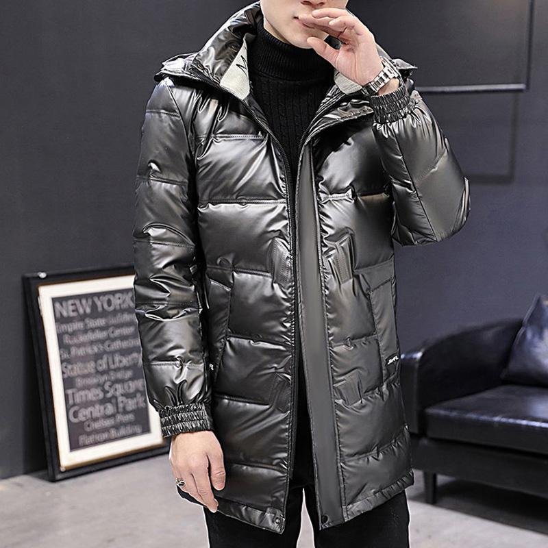 Winter Fashion Shiny High-end Down Jacket Men's Mid-length Warm Thin and Light Large Size Youth Jacket