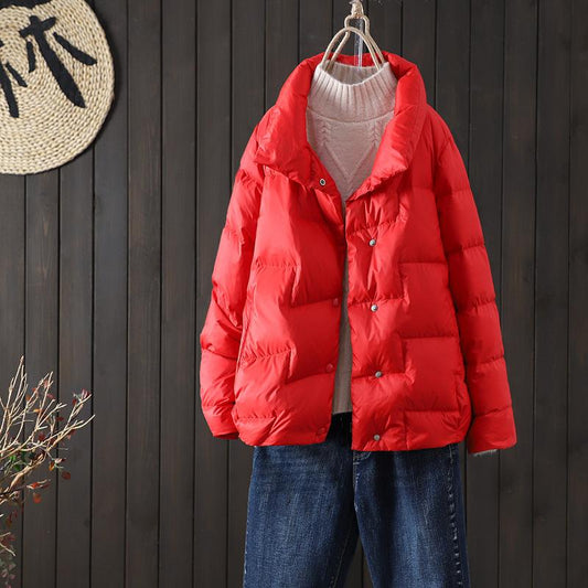 White Duck Down Jacket Women Thin Loose Loose Casual Big Lapel Short Jacket