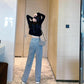 Straight-leg Jeans Female Cartoon Graffiti Drooping Trousers Spring and Autumn Large Size High Waist Loose and Thin Old Wide Leg Pants