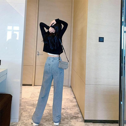 Straight-leg Jeans Female Cartoon Graffiti Drooping Trousers Spring and Autumn Large Size High Waist Loose and Thin Old Wide Leg Pants