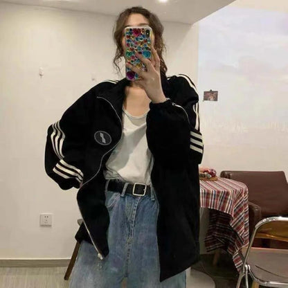 Women's Spring and Autumn Jacket Sports Sweater Couple Student Jacket Baseball Uniform Stand Collar Loose Casual Jacket for Girls