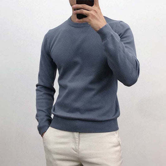 5 Color White Round Neck Sweater Men's 2021 Autumn and Winter New Thick Warm Slim FIT Pullover Knit Sweater Clothes