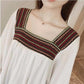 Ethnic Style Chiffon Dress Women Loose and Thin Bat Sleeves Large Size Square Neckline above knee Solid Color