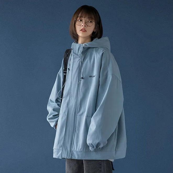 Women's Spring and Autumn Workwear Coat Student Korean Style Loose Versatile Hooded Jacket Casual Zipper Baseball Uniform Cardigan Top