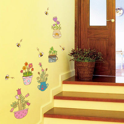 Sticker Pot Plant Flower Bee Wall Stickers for Kids Rooms Baby Room Nursery Bedroom Kitchen