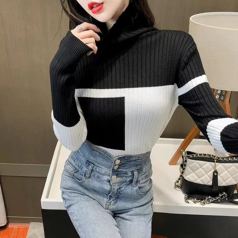 Jacquard Turtleneck Thickened Sweater Women's Autumn and Winter with Foreign Style Pile Collar Knitted Bottoming Shirt