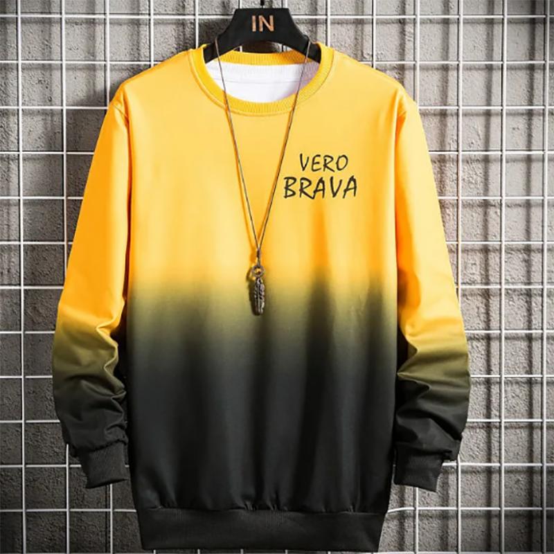 Gradient Sweater Men's Fashion Fat Loose Long Sleeve Round Neck Pullover Plus Fat Plus Size Korean Printed Sweatshirts