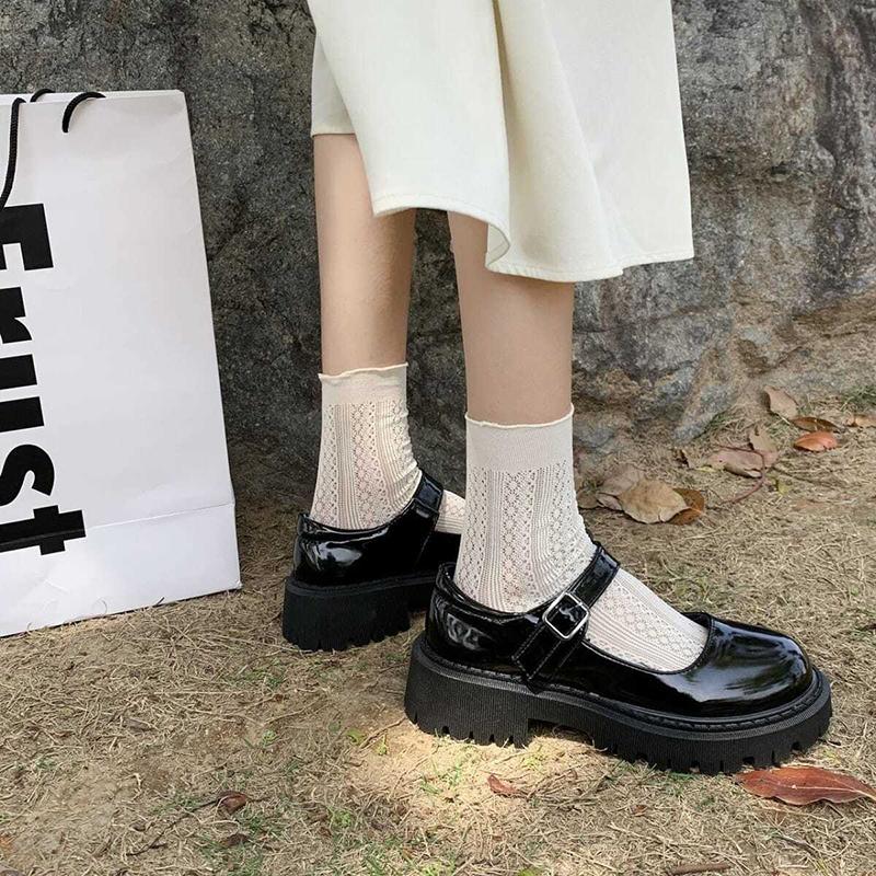 Korean Style All-match Retro British Style Leather Shoes Japanese Women's Small Leather Shoes Thick-soled Round-toe Thin Women's Shoes