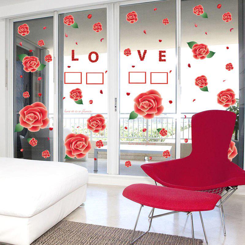 [Wall sticker ]Red Roses Frame Home Decor Wall Stickers Flowers Living Roome Bedroom Glass Door Deco