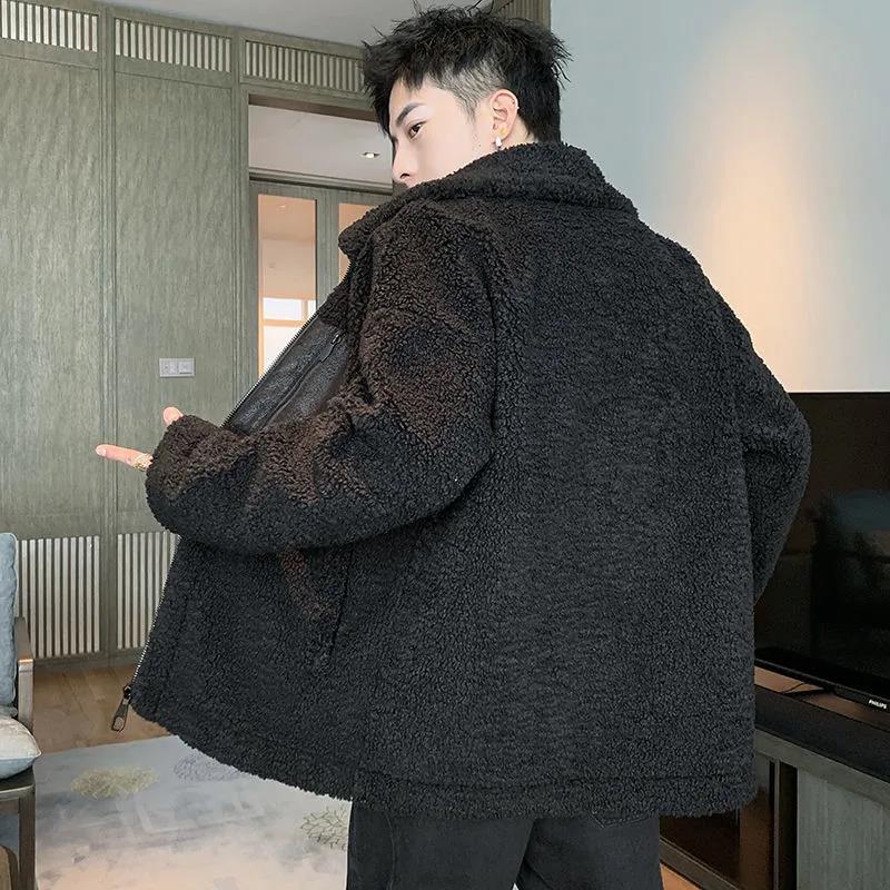 Winter Men's Lamb Plush Jacket Thicken Warm Jacket Loose Tide Brand Cotton Coat Trend Handsome