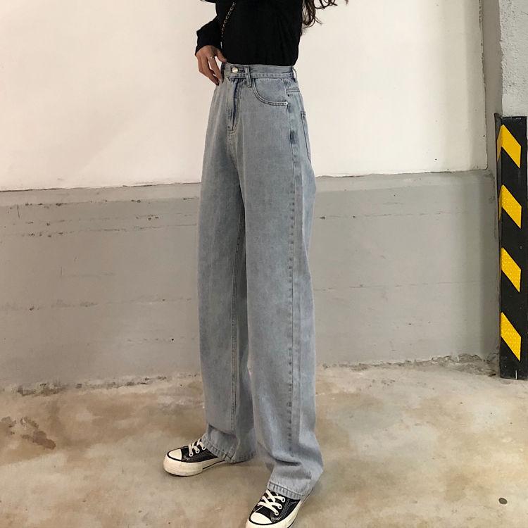 WTEMPO Back Straps Bow Women's Jeans Loose and Slim Wide Leg Straight  Denim Big Pocket sexy Trousers