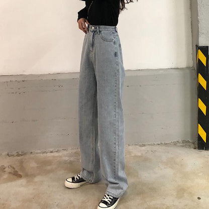 WTEMPO Back Straps Bow Women's Jeans Loose and Slim Wide Leg Straight  Denim Big Pocket sexy Trousers