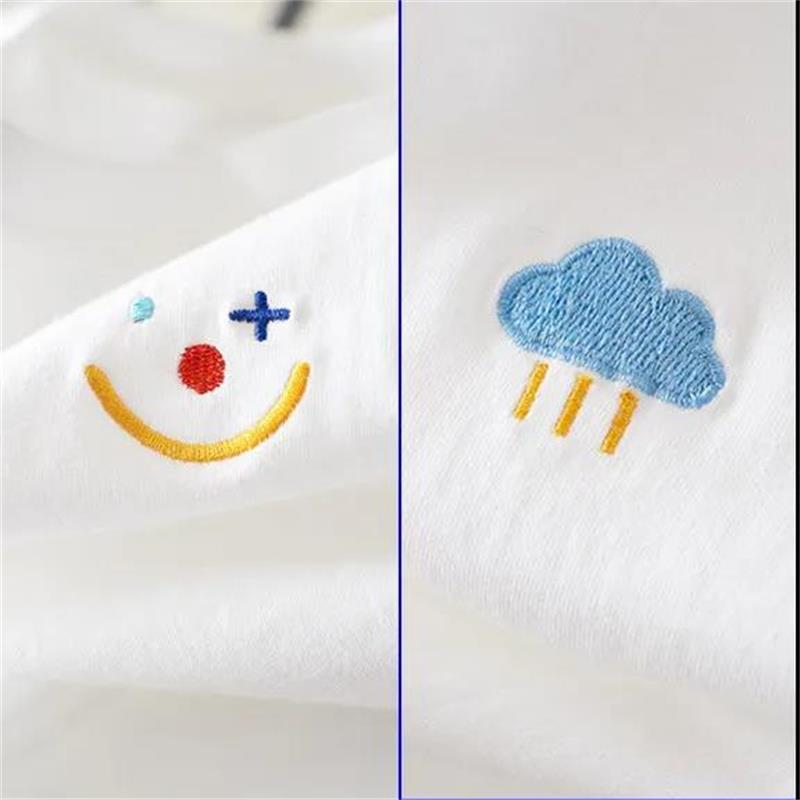 Pure Color Smiley Face Embroidery Polyester Women's Summer Round Collar  Tees Breathable Half-sleeved Harajuku All-match Cartoons Style T Shirt Tops