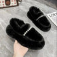 Hairy Pearl Casual Flat Shoes Shoes Women's Outer Wear Warm Soft Cotton Shoes Casual Peas Shoes Plus Velvet Platform Moccasin Shoes