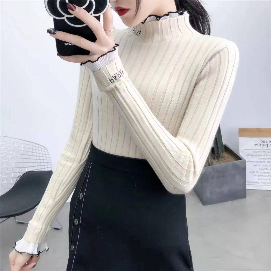 Knitwear sweater women's autumn and winter wear bottoming slim slimming lace long sleeves