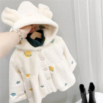 Girls' Autumn and Winter Warm and Windproof Jacket Plus Velvet Thick Winter Clothes