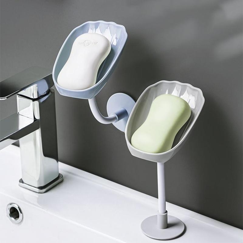 2PC Bathroom Creative Soap Box Multi-function Rotating Drainage Storage Rack Kitchen Storage Soap Dish