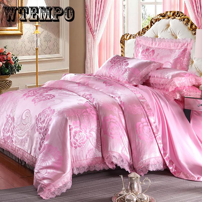 Luxury Satin Jacquard Bedding Set Duvet Cover Bed Linen Bed Sheet Pillowcases Bedclothes