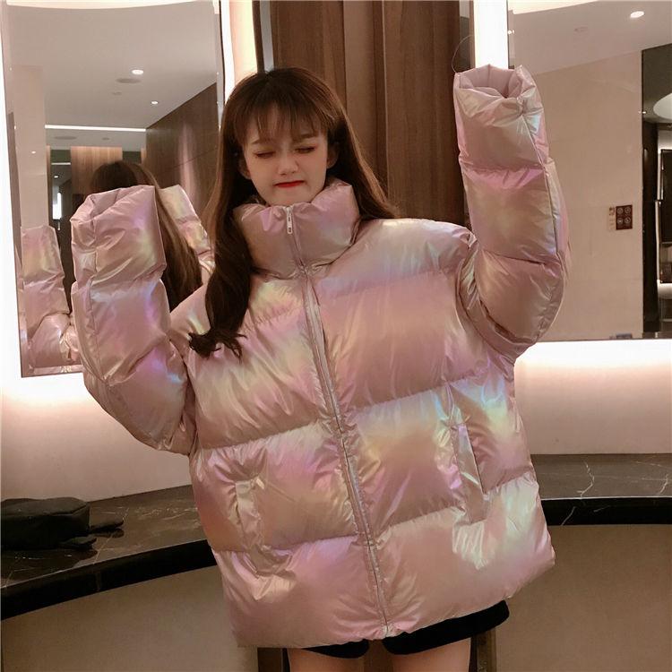 Women's Short Down Jacket Colorful Bright Surface Loose Padded Bread Jacket Cotton Jacket