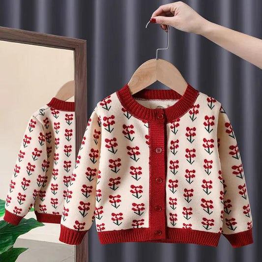 Girls' Baby Sweater Top Foreign Style Retro Elegant Digital Jacquard Knitted Cardigan Coat