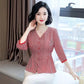 Women's Spring and Autumn Shirt V-neck Loose Plaid Short Top