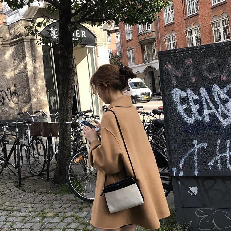 Hepburn Style Woolen Coat Women Winter Short Loose Korean Style Woolen Coat