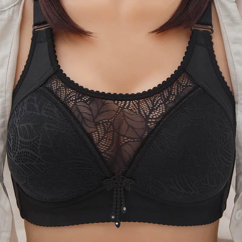 Large Size Thin Section Gathered Anti-glare Adjustment Comfortable Underwear Bra Without Steel Ring Spring and Summer Ladies Breathable Bra