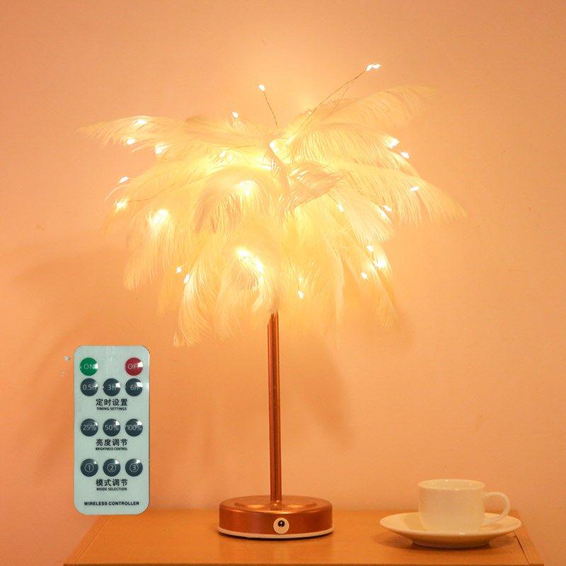 Feather acrylic battery operated Table Lamp for bedroom LED Bedside lamp Reading Room art deco lamp