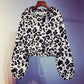 Women's Spring and Autumn Leopard Print Long Sleeve Hooded Coat Large Size Loose Street Style Short Hooded Tops