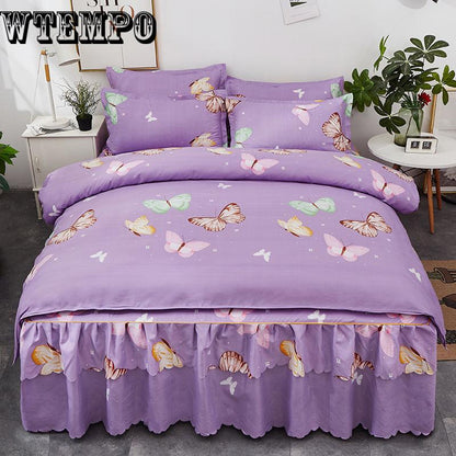 Lace Bed Skirt set Pillowcase Bedding Bed Sheet Mattress cover Girls Bedspread King Queen