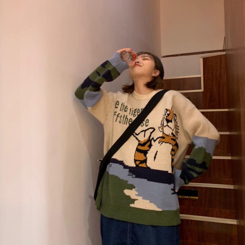 Autumn Winter  Women Fashion Sweater Casual Knitting Sweater Round Neck Pullovers Loose Casual Long Sleeve Sweater