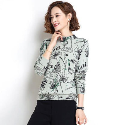 Turtleneck Sweater Ladies Winter Thick Warm Woolen Sweater Retro Printing Knitted Bottoming Sweater Pullover Jumper Outwear
