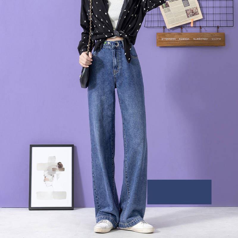 Women Vintage Full Length Wide Leg Denim Pants Fashion Pocket Flare Jeans Casual High Waist Trousers