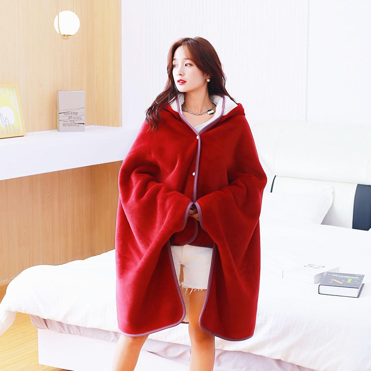 Blanket Siesta Blanket Blanket Winter Thickening Shawl Cloak Office Single Warmth Soft Blanket Double-sided Plus Velvet To Keep Warm and Breathable