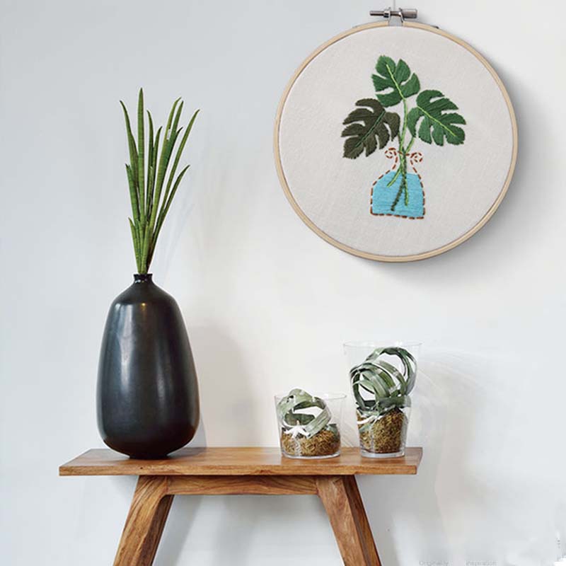 Plant Printing Embroidery DIY Su Embroidery Handmade Cross Stitch Fabric Material Package European Style Home Adult Beginner